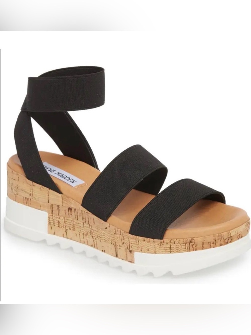 Steve Madden Black Bandi Wedge Platform Sandals, Women’s Size 8